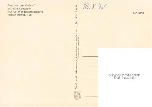 AK / Ansichtskarte Unterlangenstadt Gasthaus Waldeslust Restaurant Terrasse Unterlangenstadt