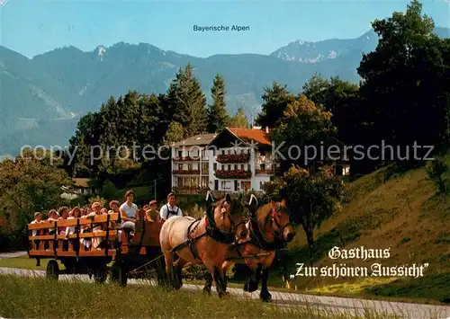 AK / Ansichtskarte Westerbuchberg Gasthaus Zur schoenen Aussicht Bayerische Alpen Pferdewagen Westerbuchberg