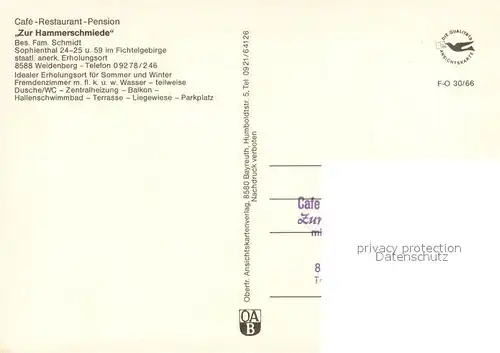 AK / Ansichtskarte Weidenberg Cafe Restaurant Pension Zur Hammerschmiede im Fichtelgebirge Weidenberg