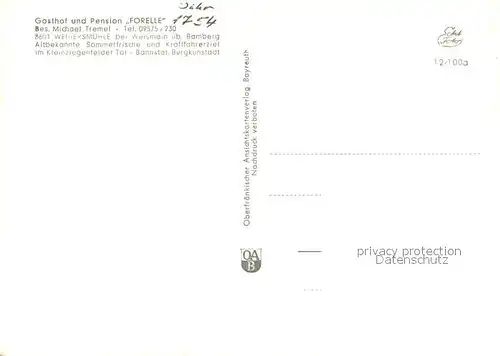 AK / Ansichtskarte Weihersmuehle_Weismain Gasthof Pension Forelle Panorama Kleinziegenfelder Tal Weihersmuehle_Weismain