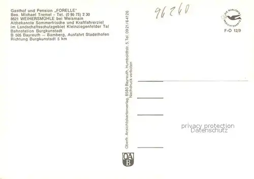 AK / Ansichtskarte Weihersmuehle_Weismain Gasthof Pension Forelle im Kleinziegenfelder Tal Weihersmuehle_Weismain