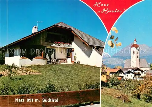 AK / Ansichtskarte Natz_Schabs_Suedtirol Gaestehaus Pension Haus Harder Ortsansicht mit Kirche Natz_Schabs_Suedtirol