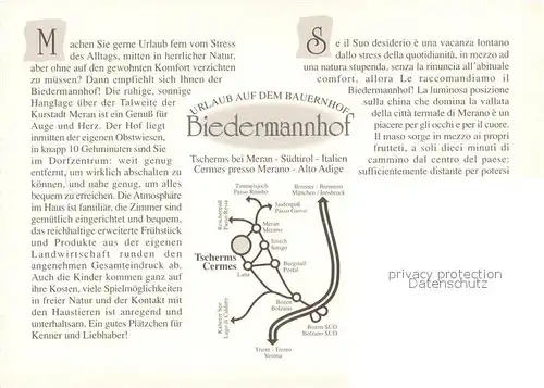 AK / Ansichtskarte Tscherms Urlaub auf dem Bauernhof Biedermannhof Restaurant Fremdenzimmer Tscherms