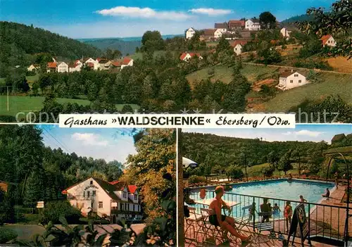 AK / Ansichtskarte Ebersberg_Odenwald Gasthaus Waldschenke Swimming Pool Ortsansicht Ebersberg Odenwald