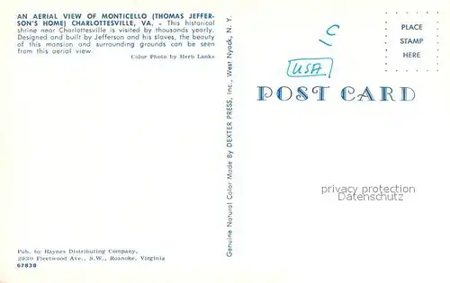 AK / Ansichtskarte Charlottesville_Virginia Aerial view of Monticello  