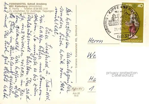 AK / Ansichtskarte Kipfenberg_Altmuehltal Ferienhotel Schloss Arnsberg Gastraeume Kipfenberg Altmuehltal