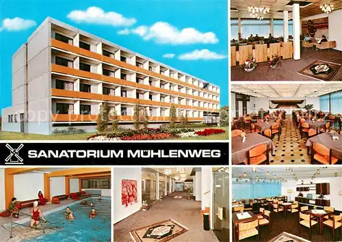 AK / Ansichtskarte Bad_Westernkotten Sanatorium Muehlenweg Hallenbad Flur Gastraeume Bad_Westernkotten