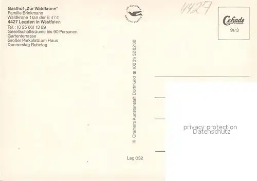 AK / Ansichtskarte Legden Gasthof Zur Waldkrone Gastraeume Legden