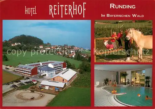 AK / Ansichtskarte Runding_Cham Hotel Reiterhof Fliegeraufnahme Pony Hallenbad Runding Cham