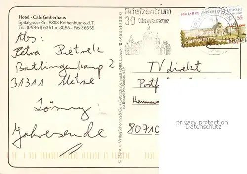 AK / Ansichtskarte Rothenburg_Tauber Hotel Cafe Gerberhaus Gastraeume Zimmer Gartenterrasse Rothenburg Tauber