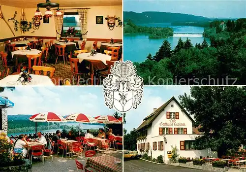 AK / Ansichtskarte Denklingen_Oberbayern Gasthaus Lechblick Gaststube Terrasse Seepartie Denklingen Oberbayern