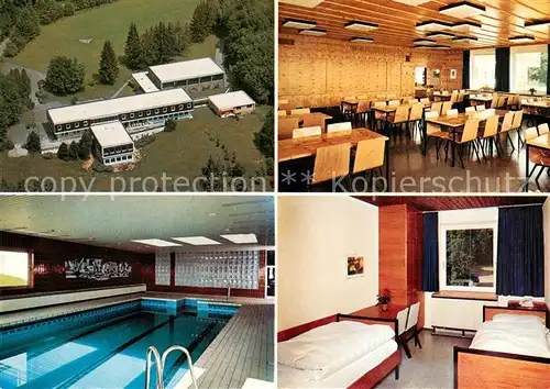 AK / Ansichtskarte Dinkelscherben Fliegeraufnahme Jugend und Schullandheim Schulungsraum Hallenbad Zimmer Dinkelscherben