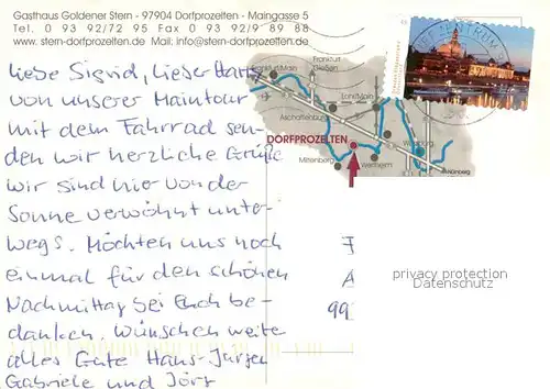 AK / Ansichtskarte Dorfprozelten Gasthaus Goldener Stern Festtafel Gaststube Weiher Park Zimmer Dorfprozelten