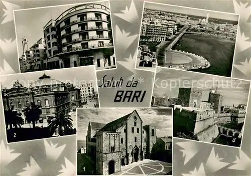 AK / Ansichtskarte Bari_Puglia Basilica S Nicola Teatro Petruzzelli Albergo delle Nazioni Rotonda Castello Svevo Bari Puglia