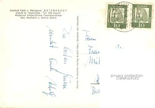 AK / Ansichtskarte Kreuth_Tegernsee Gasthof Cafe und Metzgerei Batznhaeusl Kreuth Tegernsee
