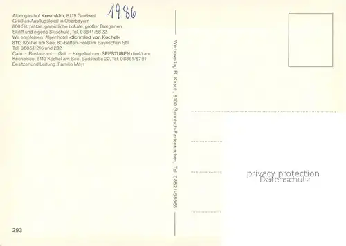 AK / Ansichtskarte Grossweil Alpengasthof Kreut Alm Restaurant Terrasse Festsaal Grossweil