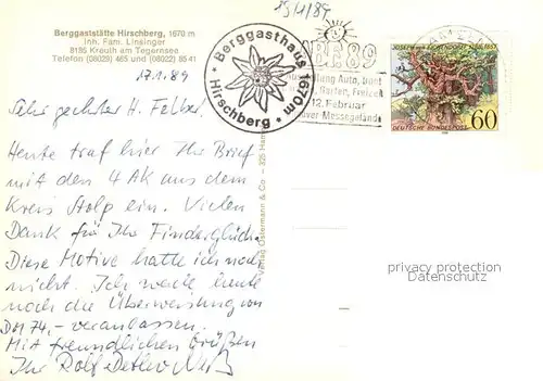 AK / Ansichtskarte Kreuth_Tegernsee Berggaststaette Hirschberg Gastraum Kreuth Tegernsee