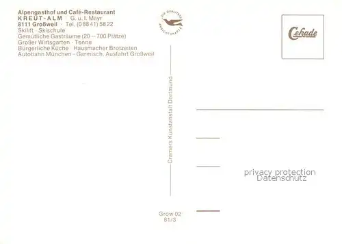 AK / Ansichtskarte Grossweil Alpengasthof Cafe Restaurant Kreut Alm Gastraum Festsaal Grossweil