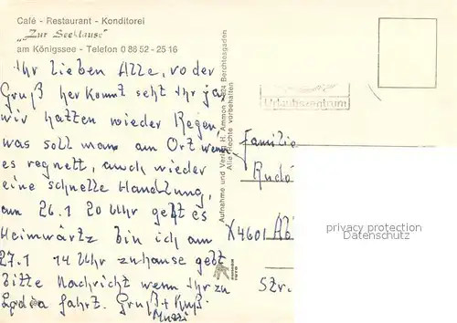 AK / Ansichtskarte Koenigssee Cafe Restaurant Konditorei Zur Seeklause Gartenterrasse Koenigssee