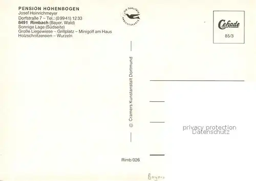 AK / Ansichtskarte Rimbach_Bayrischer_Wald Pension Hohenbogen Liegewiese Rimbach_Bayrischer_Wald
