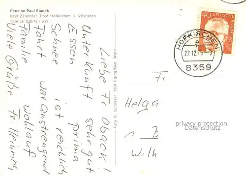 AK / Ansichtskarte Zaundorf_Vilshofen_Niederbayern Pension Paul Stanek Zaundorf_Vilshofen
