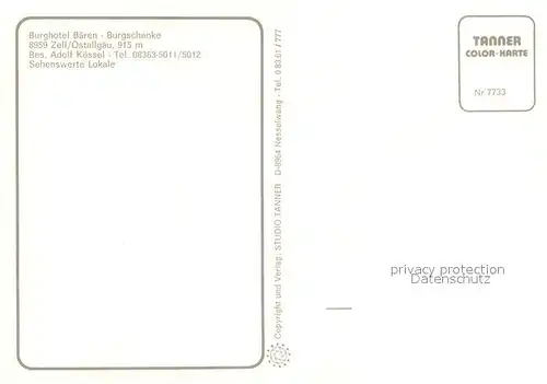 AK / Ansichtskarte Zell_Allgaeu Burghotel Baeren Burgschenke Zell Allgaeu