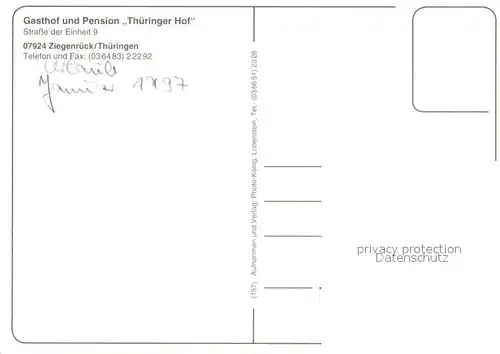 AK / Ansichtskarte Ziegenrueck Gasthof Pension Thueringer Hof Gastraeume Ziegenrueck