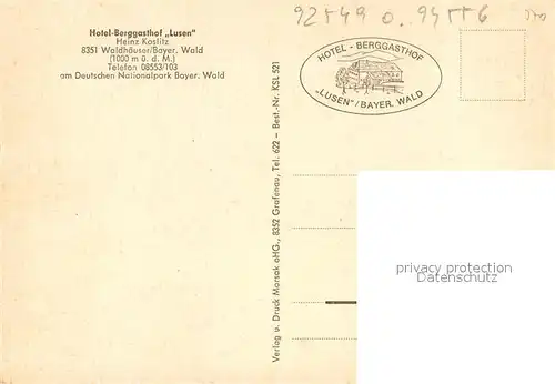 AK / Ansichtskarte Waldhaeuser_Neuschoenau Hotel Berggasthof Lusen Gastraeume Waldhaeuser Neuschoenau