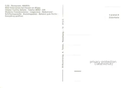 AK / Ansichtskarte Osterreinen_Forggensee Cafe Restaurant Maria Gaststube Forggenseepartien Osterreinen_Forggensee