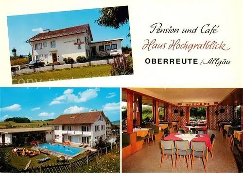 AK / Ansichtskarte Oberreute Pension Cafe Haus Hochgratblick Gaststube Pool Oberreute