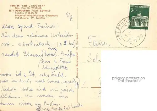 AK / Ansichtskarte Obertrubach Gaestehaus Pension Cafe Regina Gaststube Liegeterrasse Obertrubach