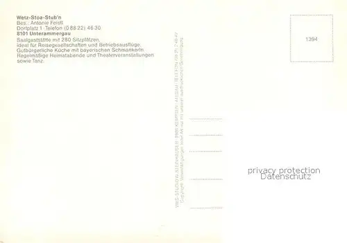 AK / Ansichtskarte Unterammergau Wetz Stoa Stubn Gastraeume Unterammergau