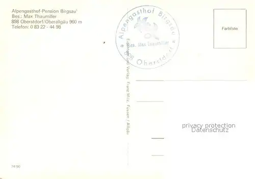AK / Ansichtskarte Oberstdorf Alpengasthof Pension Birgsau Oberstdorf