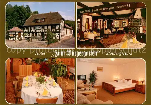 AK / Ansichtskarte Stolberg_Harz Hotel Zum Buergergarten Gastraeume Zimmer Stolberg Harz