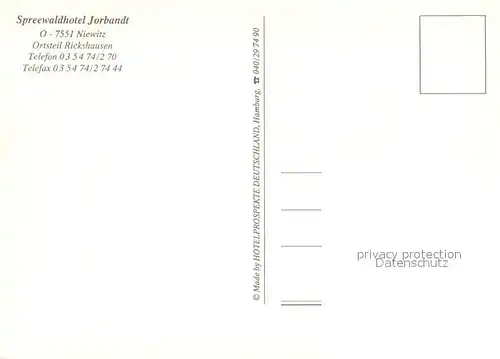 AK / Ansichtskarte Rickshausen_Niewitz Spreewaldhotel Jorbandt Kirche Spreewaldpartie 