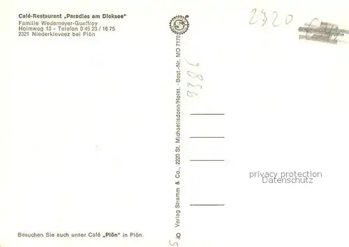 AK / Ansichtskarte Niederkleveez Cafe Restaurant Paradis am Dieksee Niederkleveez
