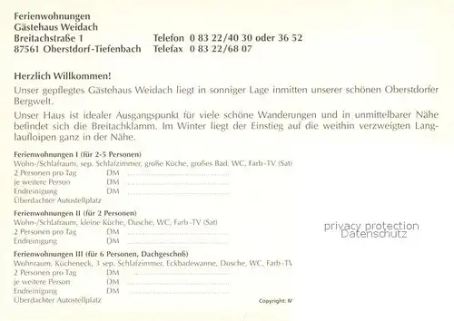 AK / Ansichtskarte Tiefenbach_Oberstdorf Ferienwohnungen Gaestehaus Weidach Tiefenbach_Oberstdorf