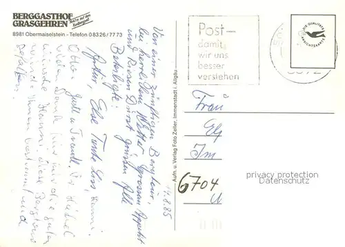 AK / Ansichtskarte Obermaiselstein Berggasthof Grasgehren Terrasse Schlafraum Obermaiselstein