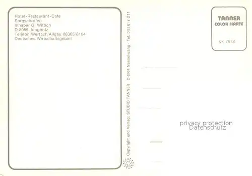 AK / Ansichtskarte Jungholz_Wertach Hotel Restaurant Cafe Sorgschrofen Allgaeuer Alpen Jungholz Wertach