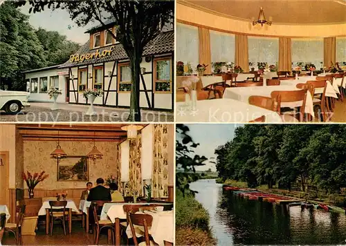 AK / Ansichtskarte Wolfsburg_Gifhorn Waldgaststaette Jaegerhof Restaurant Partie am Fluss Bootsanleger 