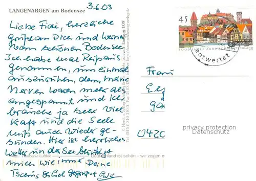 AK / Ansichtskarte Langenargen_Bodensee mit Blick zu den Alpen Fliegeraufnahme Langenargen Bodensee