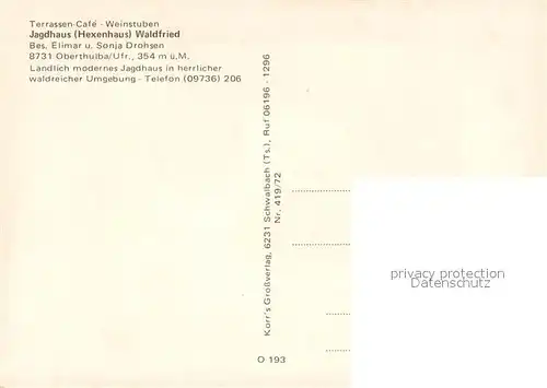 AK / Ansichtskarte Oberthulba Terrassencafe Weinstuben Jagdhaus Hexenhaus Waldfried Oberthulba