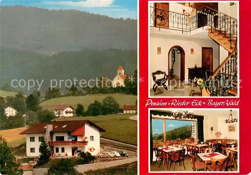 AK / Ansichtskarte Wald_Oberried Pension Rieder Eck Gastraum Treppenhaus Blick zur Kirche Wald Oberried