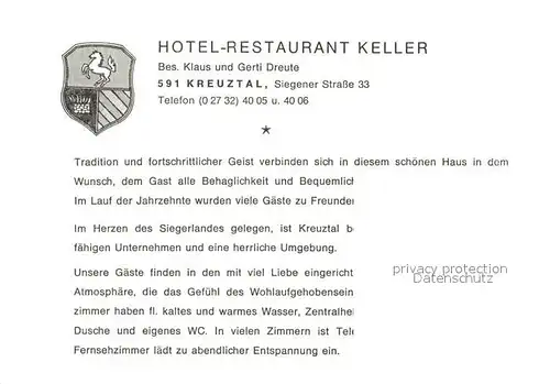 AK / Ansichtskarte Kreuztal_Westfalen Hotel Restaurant Keller Kreuztal_Westfalen
