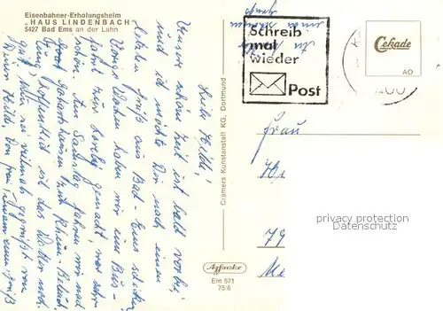 AK / Ansichtskarte Bad_Ems Eisenbahner Erholungsheim Haus Lindenbach Blick ueber die Lahn Bad_Ems
