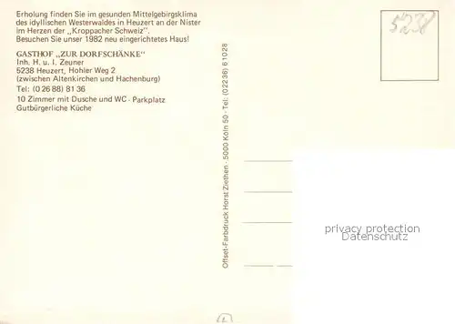 AK / Ansichtskarte Heuzert Gasthof Zur Dorfschaenke Restaurant Bar Landschaftspanorama Heuzert