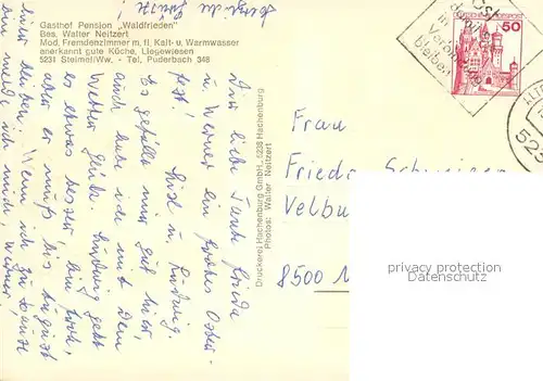 AK / Ansichtskarte Steimel_Altenkirchen_Westerwald Gasthof Pension Waldfrieden Park Landschaftspanorama Steimel_Altenkirchen