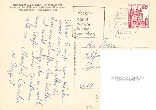 AK / Ansichtskarte Spenge Restaurant zum See Hueckermoor Spenge