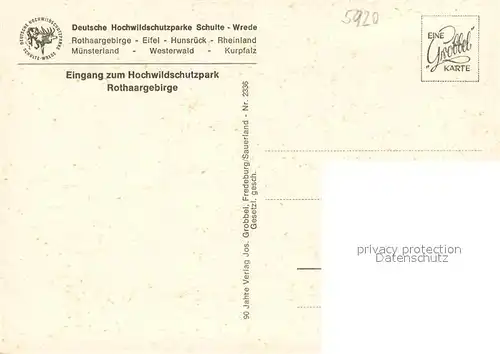 AK / Ansichtskarte Oberhundem Eingang zum Hochwildschutzpark Rothaargebirge Oberhundem