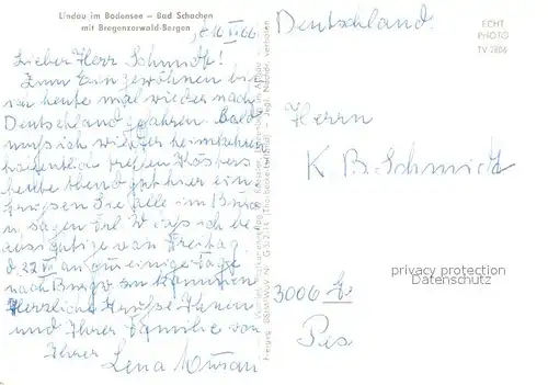 AK / Ansichtskarte Lindau_Bodensee Bad Schachen mit Bregenzerwald Bergen Alpen Fliegeraufnahme Lindau Bodensee